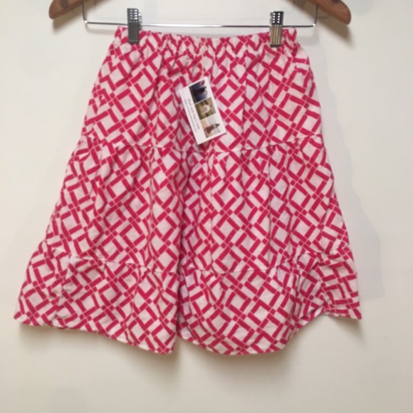 Mom and Pop's Kids Other - Skirt 100% Linen Girls 6 Midi Pink Geometric Ruffle Tiered Mom and Pop's Kids